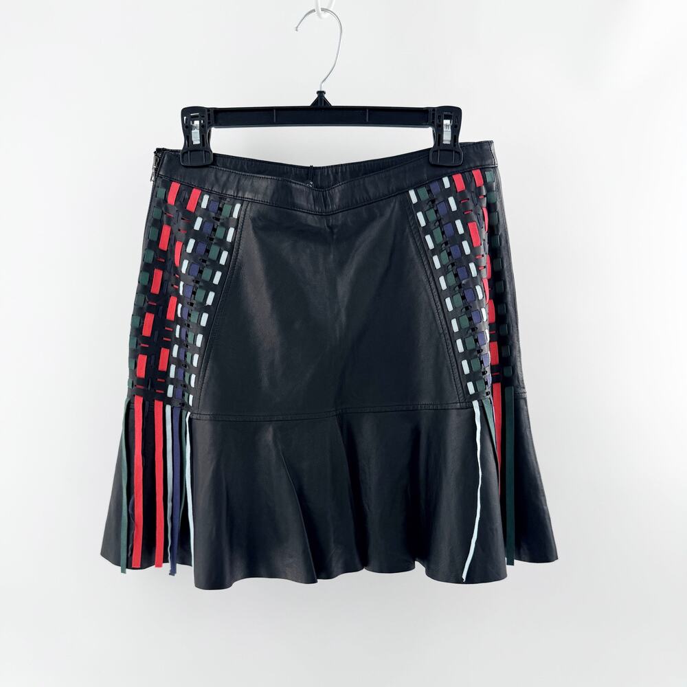 NWT Tanya Taylor Mattie High Waisted Leather Mini Flare Skirt Black Women Size 6